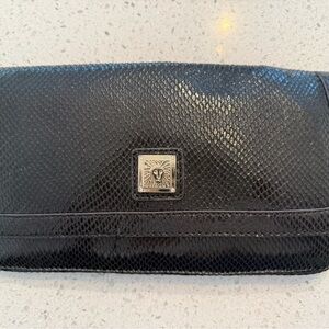 Anne Klein Shiny Black Snakeskin Clutch Bag